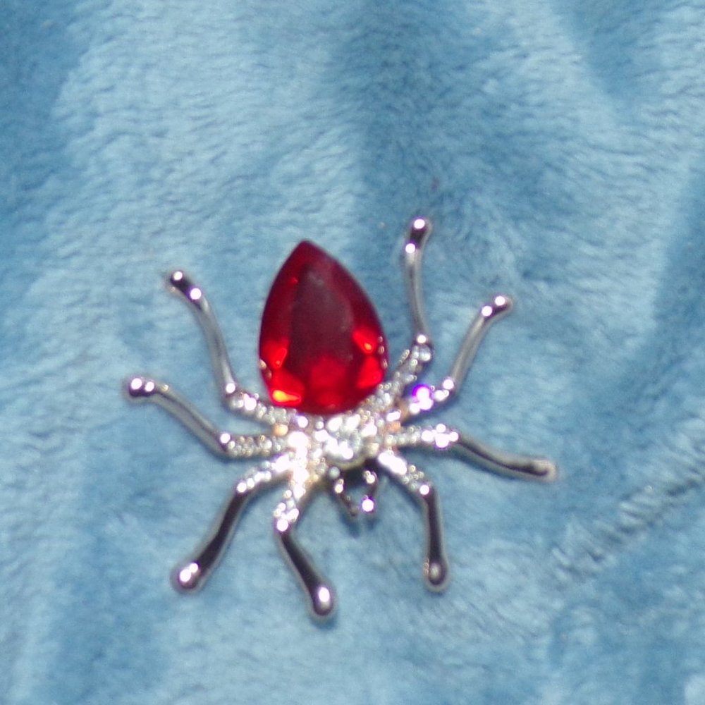 B3G1F beautiful large rhinestone spider brooch pin red and white stones